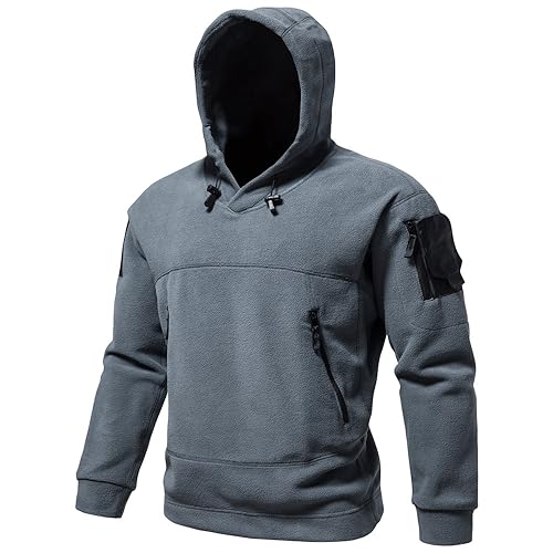 DTGPRO Men Hoodies Casual Men Loose Polar Fleece Hoodie Solid Color All-Match Fleece Men Long Sleeve Sweatshirt Modern Youth Men Sweatshirt B-Grey XL