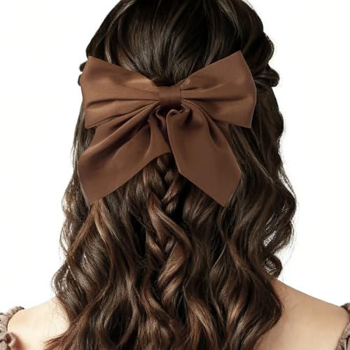 4 Piezas de Lazos para el Cabello para Mujeres, Clips de Pelo con Cinta de Satén, Accesorios de Peluquería para Bodas y Navidad (Negro, Blanco, Marrón oscuro, Marrón claro) miniatura 6