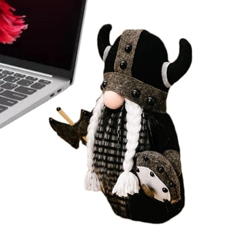 , Gnomes suédois - en Peluche Guerrier Nain | Tenant Une Hache et Un Bouclier Portant Une Cape, décor de Guerrier suédois médiéval Miniature pour Table d'étagère à Plateau