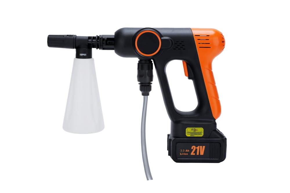 PorodoLifestyle 6-in-1 Car Washing Machine Brush Motor 5M Water Pipe UK Plug, 200W Power, 18000RPM Motor Speed, 4.2L/min, 1.6 to 1.8MPa Water Pressure, 3000mAh Battery - Orange