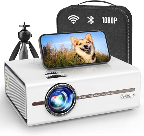 Image of YABER U5 Mini Projector with 5G WiFi and Bluetooth 5.1, 2023 Upgraded 9000L 1080P 4K Support Video Projector, Mini Portable Outdoor Projector with Tripod & Carrying Bag, for Phone/HDMI/VGA/TV Stick