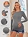 Ekouaer Maternity Tops for Women Long Sleeve Pregnancy Shirts Crew Neck Side Ruched Tshirts Mama Clothes Black/LightGray/Brown L