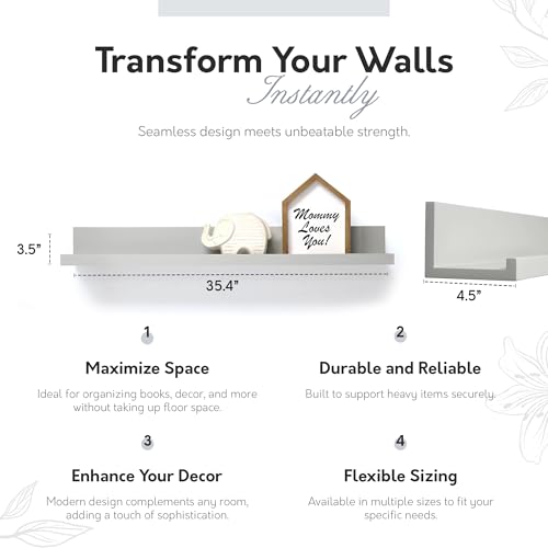 Image of InPlace Gray Picture Ledge Shelf, 4.5 inch D x 35.4 inch W x 3.5 inch H, 9605018E