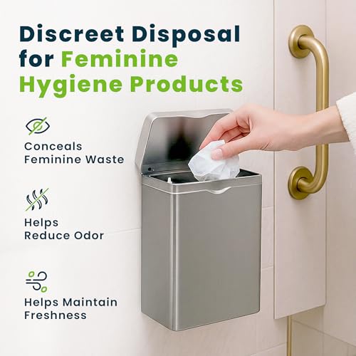 Image of Alpine Sanitary Napkin Receptacle - 2 Pack Wall Mounted Tampon Holder, Feminine Hygiene Trash Can for Bathroom Provides Clean & Odor-Free Restroom in Home, Office & Public Restrooms (Black)