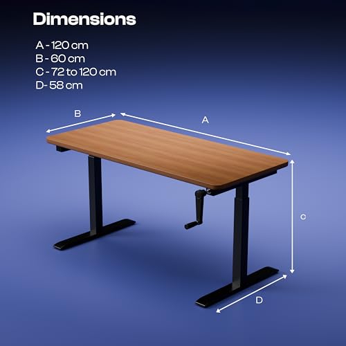Image of Vergo Move M1 Manual Height Adjustable Table, Standing Desk for Work from Home, Hand Crank Office Table with 2 Stages, 80 Kg Load, 2 Year Warranty, (Oxford Cherry, 1200 x 600mm / 25mm Thick)