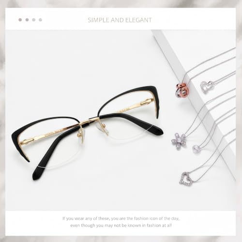 FERAVIA Cat Eye Glasses Frame Clear Lenses Lightweight Eyewear for Women Classic Half Frames Eyeglasses Non Prescription Black Gold Glasses Frame Women Fashion - image 6