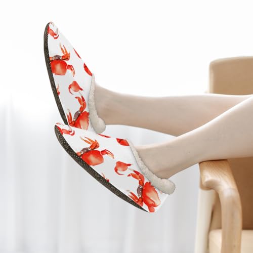 Pardick Fuzzy House Slippers for Women Men, Crab Ocean Anti-Slip Fleece Lined Shoes, Home Bedroom Indoor Slippers with Plush Lining, Crabs Warm Slippers 5