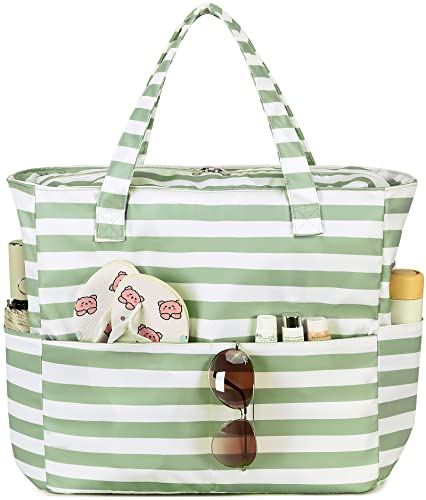 Image of LEDAOU Beach Bag Waterproof Sandproof Women Beach Tote Pool Bag with Zipper for Swim Gym Grocery Travel with Wet Pocket | Sandproof