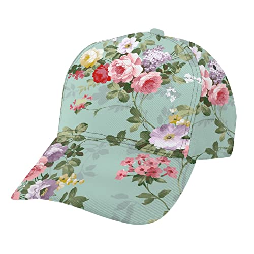 Floral Baseball Cap For Women Fashionable Light Blue Adjustable Dad Hat Low Profile Running Hat For Sun Protection Hiking #TOP24