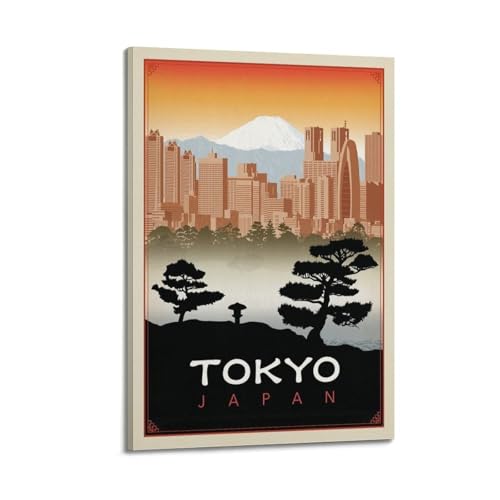 Poster Tokyo Japon Mont Fuji vintage WIZIGM | Toile artistique moderne premium 20 x 30 cm