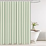Tititex Cute Candy Cane Striped 140gsm Faux Linen Fabric Shower Curtain, Elegant Classic Sage Green Beige Shower Curtain Sets Decoration 72x72 Inch with Hooks