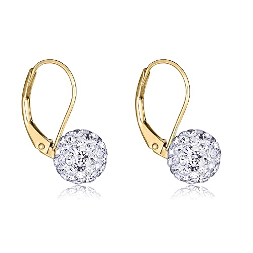 Image of AVORA 10K Yellow Gold Crystal Ball Lever-back Drop Earrings
