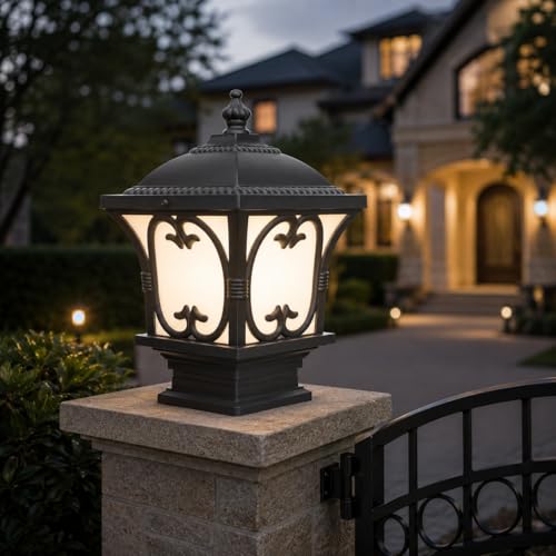 Image of Azurite Outdoor Aluminum Casting Gate lamp Waterproof Unbreakable B-22 Holder, Exterior Beautiful Grey Outdoor gate lamp(Include Bulb) Pack of 1 Gate Light Outdoor Lamp