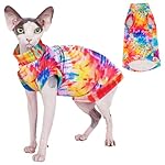 Sphynx Cat Tie Dye Shirt, Breathable Stretchy Cat Clothes, Soft Hairless Cats Shirt, Lightweight UPF50+ Sun Protection Shirt for Cats and Small Dogs (M (3.5-5.5lbs))