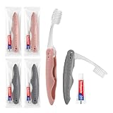 Kocpudu Travel Toothbrush and Toothpaste, Individually Packaged Travel Toothbrush Set, Foldable for Easy Storage, Available in Gray and Pink, Ideal for Travel, Hotels, and Camping (4-Pack)