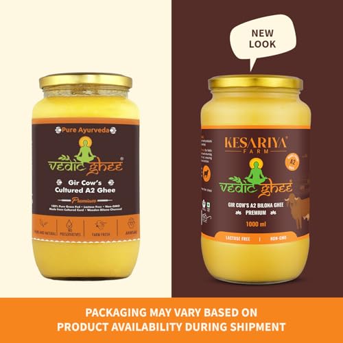 Image of Vedic Ghee Premium A2 Gir Cow Cultured Desi Ghee from Kesariya Farm | Vedic Bilona Two Way Churned | Indian Gir Cow Ghee, Pure A2 Ghee, Natural & Healthy, Non-GMO | Lab Certified (1L)