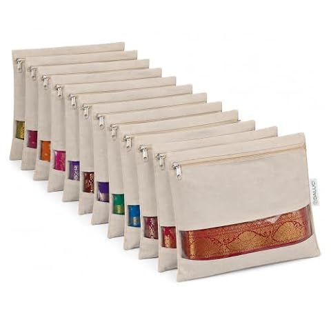 DALUCI Cotton Saree Covers for Storage Pack of 12 Big Size 16x14 inch with Zip