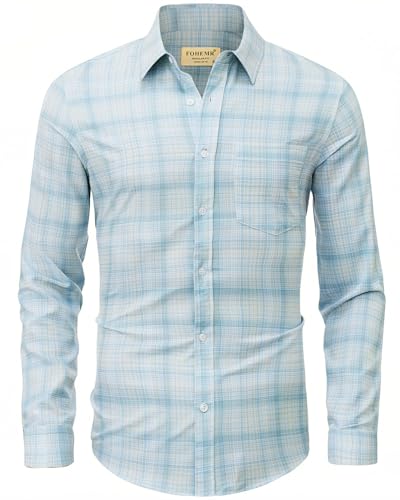 Mens Plaid Long Sleeve Shirts Checked Button Down Shirt Wrinkle Free Business Casual Gingham Shirt4
