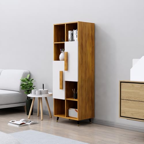 Image of Bniture Bookshelf for Home | Engineered Wood Book Shelf with 2 Door & 6 Shelf | Open Book Shelf Stand for Library | Multipurpose Display Organizer for Living Room & Study | Giant Wood & Frosty White