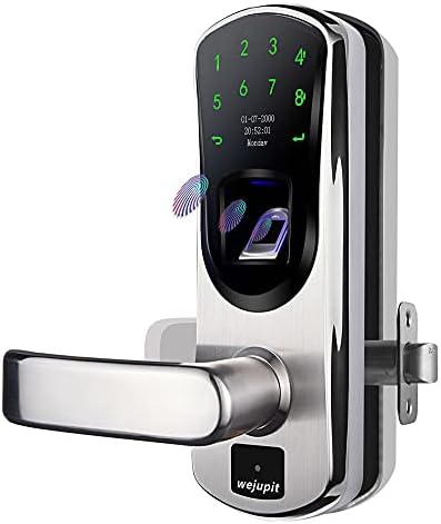 WeJupit V8 Keyless Entry Smart Door Lock,Fingerprint Stainless Steel Touchscreen with Electronic Keypads Spare Key Two-factor Authentication Digital Biometric Auto-Lock(Left Handle Only) (Left Handle)