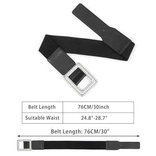 Women-Wide Elastic-Waist Belt-Fashion-Rhinestones Buckle-Stretchy Belt Waistband for Ladies S/M3