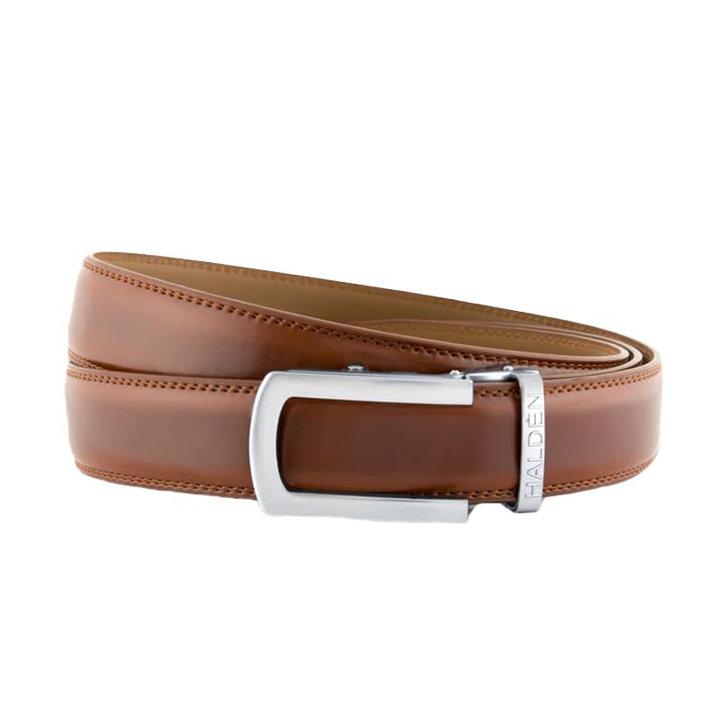Image of HALDEN BURLEY Belts For Men Leather Original (Free Size Fits Up to 44 Inch Waist) Ratchet Straps, Unique Magnetic Auto-lock Buckle Formal Belts For Men