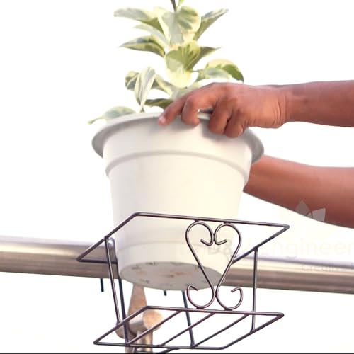 Image of D&V ENGINEERING - Creative in innovation Hanging Flower Pot Holder Railing Potted Plant Stand for Home Balcony Decor - Black,Set Of 4