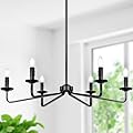 Black Farmhouse Chandelier, 6-Light Modern Dining Room Light Fixture, Industrial Kitchen Chandelier Over Table, E12 Candle Hanging Chandelier Lighting Fixture for Living Room Bedroom Foyer Entryway