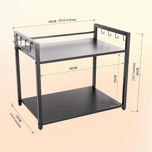 Image of REMANENCE 2 Tier Metal Microwave Stand || Microwave & OTG Stand for Kitchen Counter|| Double Platform for Extra Storage with Hooks|| Kitchen Oven Rack