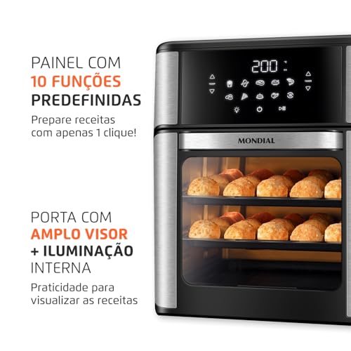 Fritadeira Air Fryer Forno Oven 12L, Mondial, Preto/Inox, 2000W, 110V – AFON-12L-BI