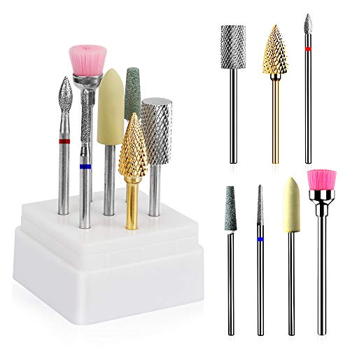 Nail Drill Bit Set, Neon 7Pcs 3/32 inch Efile Nail Drill Bits Professional Tungsten Diamond Carbide Nail Drill Bit Set for Remove Acrylic Gel Nails Cuticle Polishing Nail Files Drill Manicure Machine