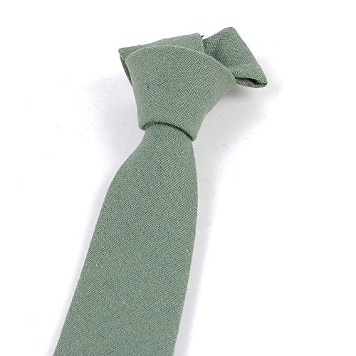 Image of Elfeves Men's Skinny Solid Color Tie Causal Cotton Linen Narrow Slim cut Necktie