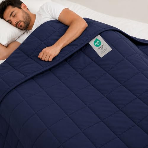 Image of Navy Blue Weighted Blanket for Adults 20lbs, 48 inchx72 inch, Twin Full Size Cooling Heavy Throw Blanket for 180-220lbs, Microfiber Soft Thick Big Blankets Weighted Comforter Gift for Sleeping