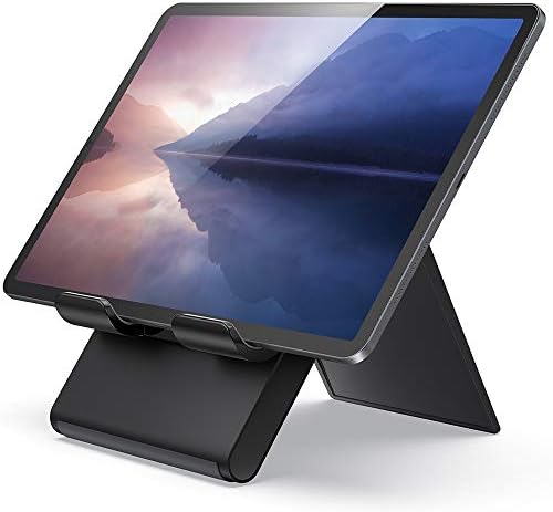 Lamicall Tablet Stand, Adjustable Tablet Holder - Foldable Desktop Stand Dock Compatible with New iPad 2022 Pro 9.7, 10.5, 11, 12.9, iPad Air mini 2 3 4 5 6, Switch, Samsung Tab, other Tablets -Black
