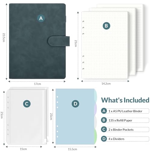 SKYDYE A5 6 Ring Binder, 135 Sheet Refill Paper - Image 2