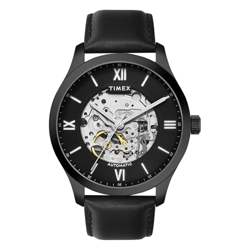Automatic Watch for Man with Blue Round Dial & Blue Leather Strap Band Water Resistant Men's Wrist Watches