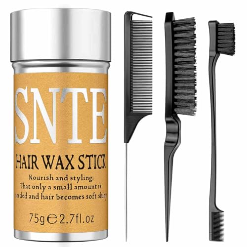 Slick Back Hair Brush & Hair Wax Stick Set - Frizz Control & Flyaway Smoothing - Sleek Ponytails...