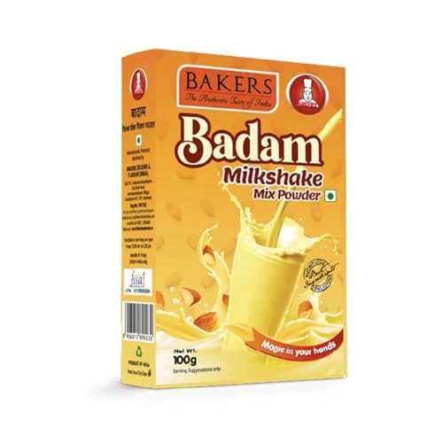 Image of BAKERS Milk Shake Mix Powder - Badam Flavor (100g x 4, 400g) | Instant Thick & Creamy Shake Mix | Rich & Delicious Dessert Drink | Ready to Mix with Milk | No Preservatives |Ready in 30 Sec