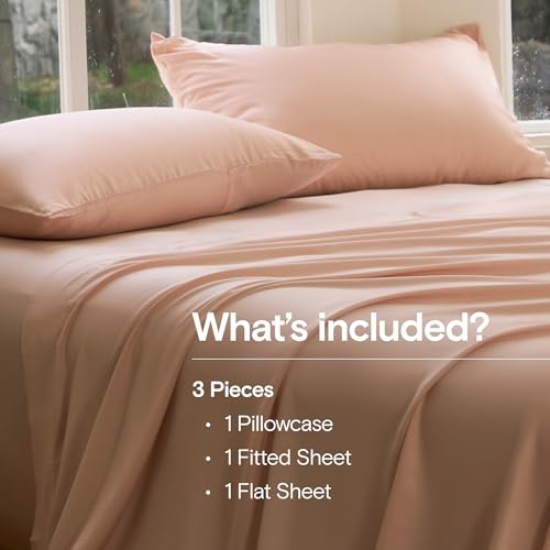 Image of DOZ Sheet Set, 100% Viscose derived from Bamboo, Organically Grown, Buttery Soft, Cooling Sheets, High GSM, Deep Pockets - 3 Piece - 1 Pillowcase 1 Fitted 1 Top Sheet (Blush, Twin XL)