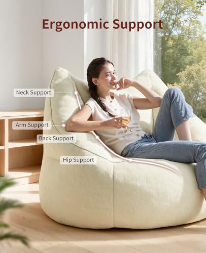 Image of Relefree Cafy Bean Bag Chair for Adults,Deep Seating Adult Bean Bag Chair with Armrests,Plush Memory Foam Filling,Aesthetics Comfy Reading Chair,Large Luxury Bean Bag for Living Room,Gifts for Women