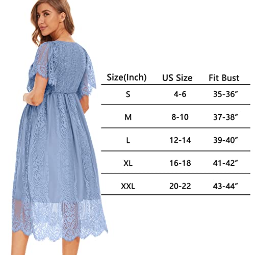 Lahilo Ruffle Sleeve V Neck Floral Lace Maternity Dress For Baby Shower/Photoshoot/Wedding/Party Blue #TOP5