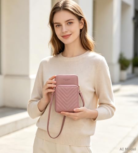 Image of myfriday Small Cell Phone Crossbody Bag, Multi-pocket & 6 Card Slots | 6 card slots, multi-pocket zipper layout and soft synthetic leather keep phone, lipstick, coins and keys ready outdoors