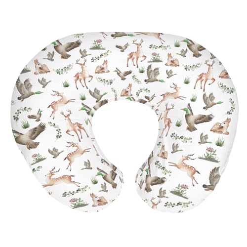 Wild Animals Hunting Baby Nursing Pillow Covers for Boy Girl Mallard Duck Deer Green Leaves Nursery Pillowcase for Breastfeeding Pillows Country...