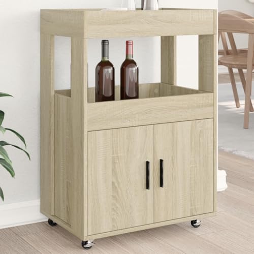 Gecheer Carrito de Bar Madera de ingeniería Roble Sonoma 60x39,5x89 cm,Carrito verdulero para Cocina,Carrito Auxiliar Multiuso,Carros de Servicio