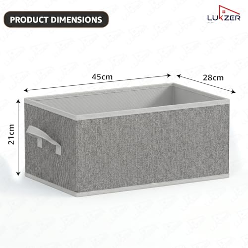 Image of Lukzer 3Pc's Grey Foldable Clothes Organiser Storage Box Stackable Space-Saving Wardrobe Organizer for Storage with Handles & Rust-Free Multipurpose Organizers Basket for Almirah Cupboard Pants Jeans