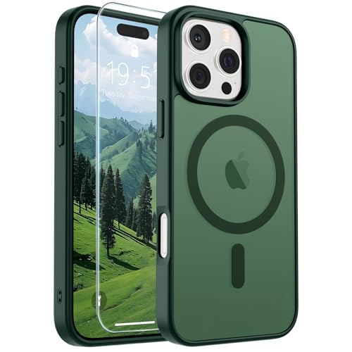 Image of SUPFINE Magnetic for iPhone 16 Pro Max Case (Compatible with MagSafe) (Military Grade Drop Protection) Slim Translucent Matte Shockproof with Anti-Fingerprint Phone Case,Forest Green