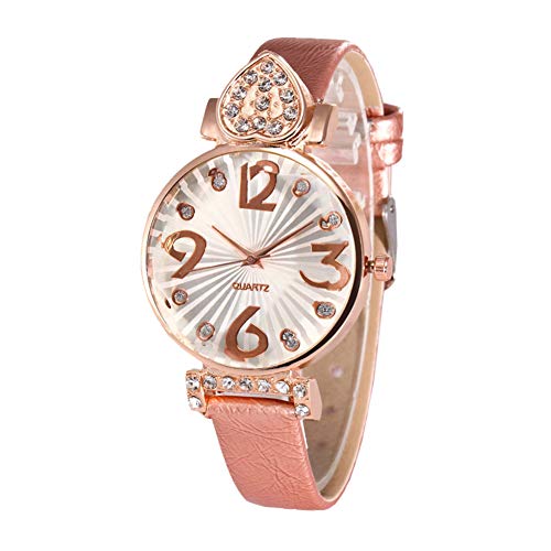 Preisvergleich Produktbild Dilwe Damenuhr, Legierung Strass Deko Armbanduhr mit Verschleißfestem PU Lederband(Rosa)