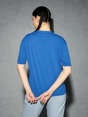 Image of TECHNOSPORT Women's Printed Boxy Fit Round Neck T-Shirt COTFLEX Half Sleeve Slip On Polyester for Gym Yoga Workout UPF50+ Anti Odour