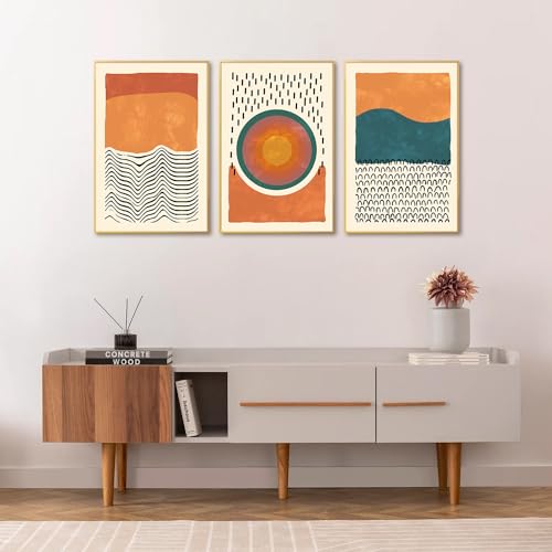 HPINUB Boho Abstract Framed Canvas Wall Art Set, Mid-Century Color Block Shape Wall Decor, Minimalist Illustrations Art Print for Living Room,Bedroom,Dining Room,Office-16"x24"x3 by HPNIUB - Used condition - Image 3