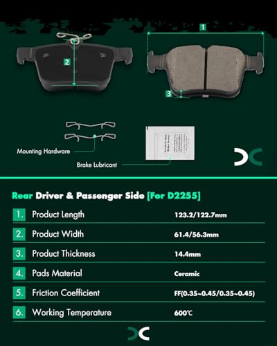 Image of SCITOO D2255-9493 Disc Brake Pads Sets Rear Ceramic Brake Pads w /Hardware